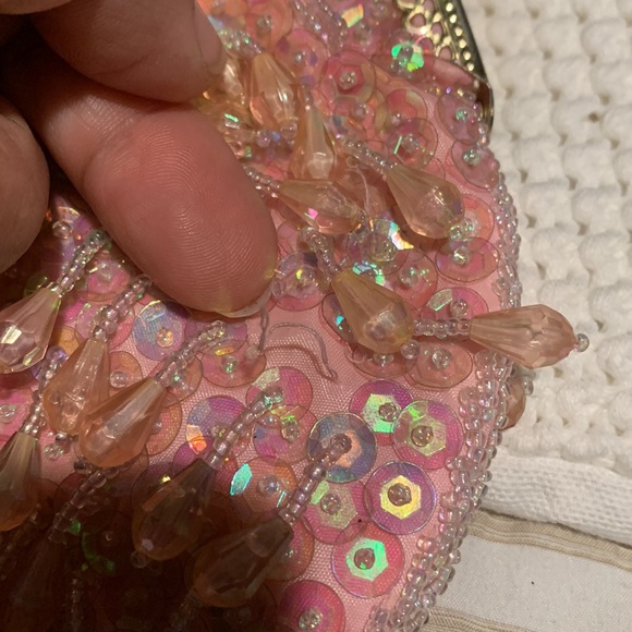 Pink Teardrop Beaded & Sequince Evening Bag - Picture 11 of 13